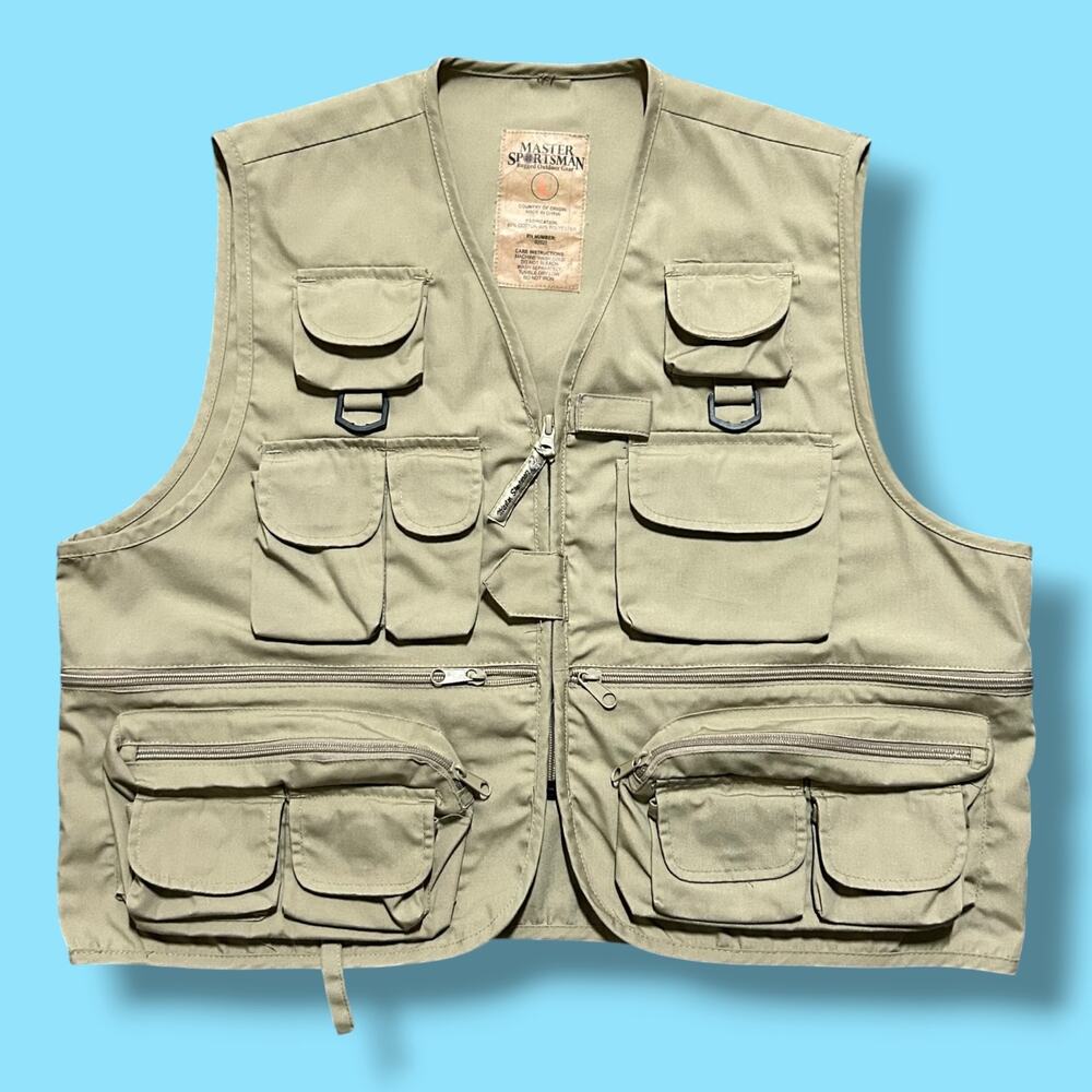 Fly Fishing Vest Master Sportsman Fishing Vest Mens Large Beige Tan Utility